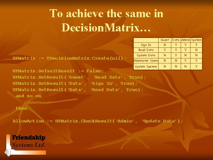 To achieve the same in Decision. Matrix… Guest Data Admin System Sign In N