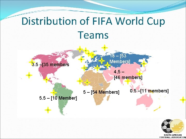 Distribution of FIFA World Cup Teams 3. 5 –[35 members 13 – [53 Members]