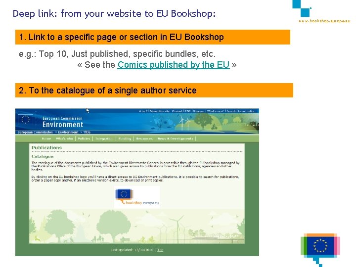 Deep link: from your website to EU Bookshop: 1. Link to a specific page