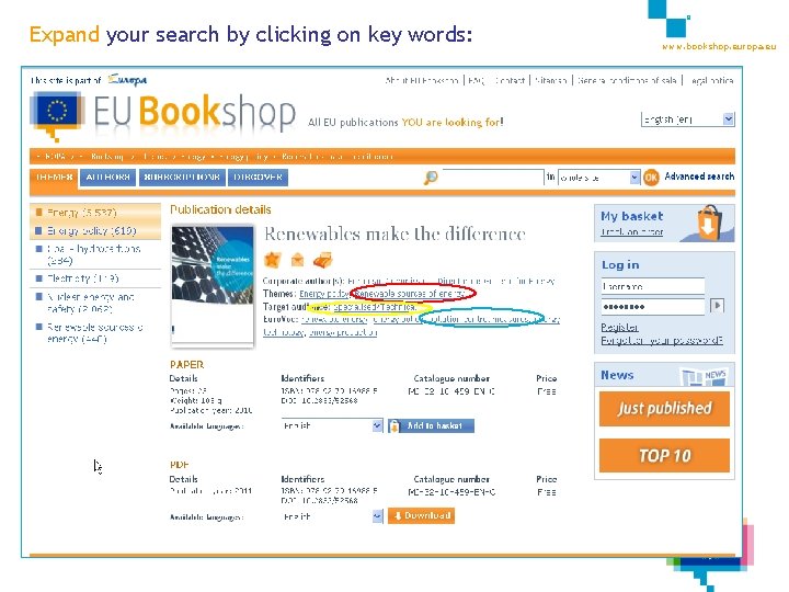 8 Expand your search by clicking on key words: www. bookshop. europa. eu 