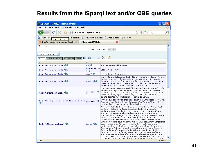 Results from the i. Sparql text and/or QBE queries 41 