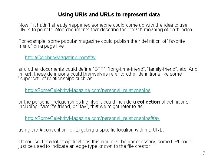 Using URIs and URLs to represent data Now if it hadn’t already happened someone