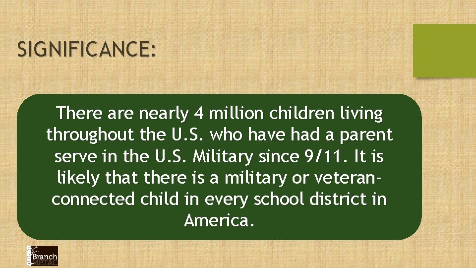 SIGNIFICANCE: There are nearly 4 million children living throughout the U. S. who have