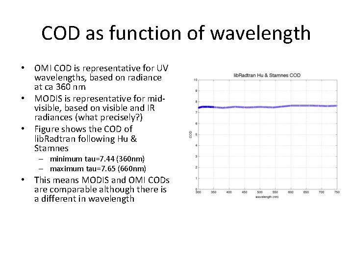 COD as function of wavelength • OMI COD is representative for UV wavelengths, based