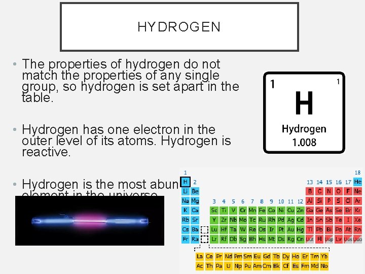 HYDROGEN • The properties of hydrogen do not match the properties of any single