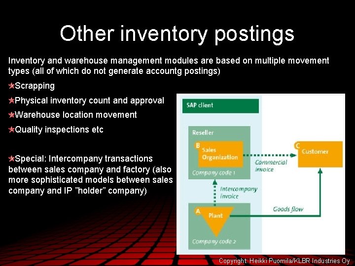 Other inventory postings Inventory and warehouse management modules are based on multiple movement types