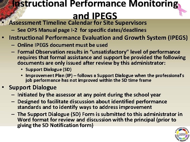  • Instructional Performance Monitoring and IPEGS Assessment Timeline Calendar for Site Supervisors –