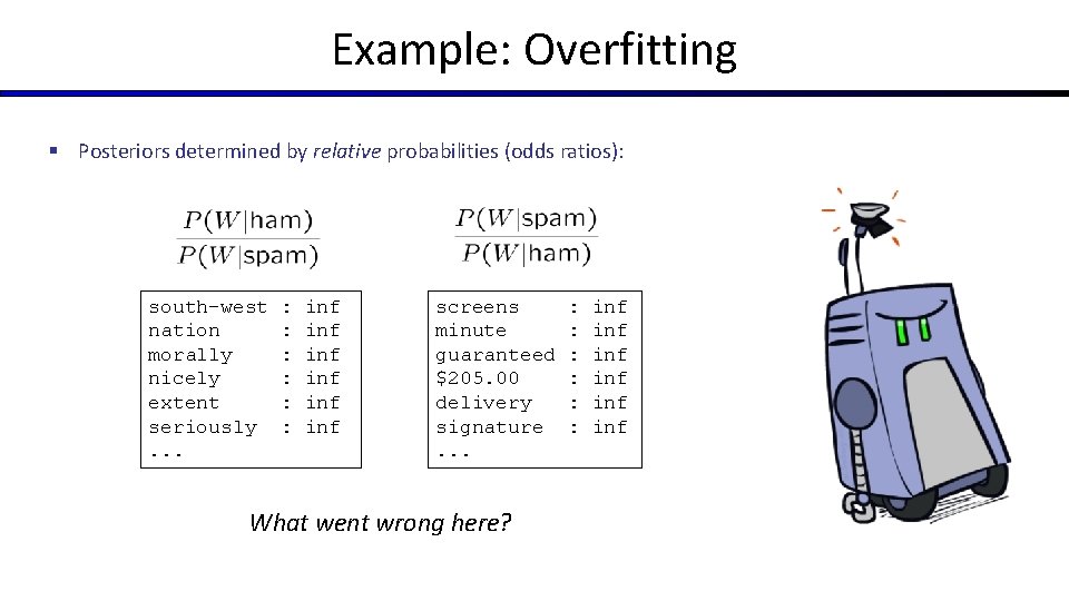 Example: Overfitting § Posteriors determined by relative probabilities (odds ratios): south-west nation morally nicely