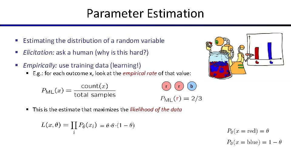 Parameter Estimation § Estimating the distribution of a random variable r b § Elicitation: