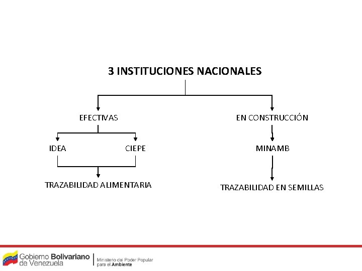 3 INSTITUCIONES NACIONALES EFECTIVAS IDEA EN CONSTRUCCIÓN CIEPE TRAZABILIDAD ALIMENTARIA MINAMB TRAZABILIDAD EN SEMILLAS