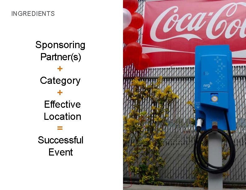 INGREDIENTS Sponsoring Partner(s) + Category + Effective Location = Successful Event 