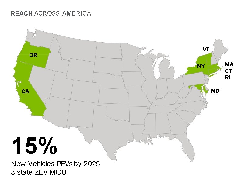 REACH ACROSS AMERICA OR VT MA CT RI NY CA 15% New Vehicles PEVs