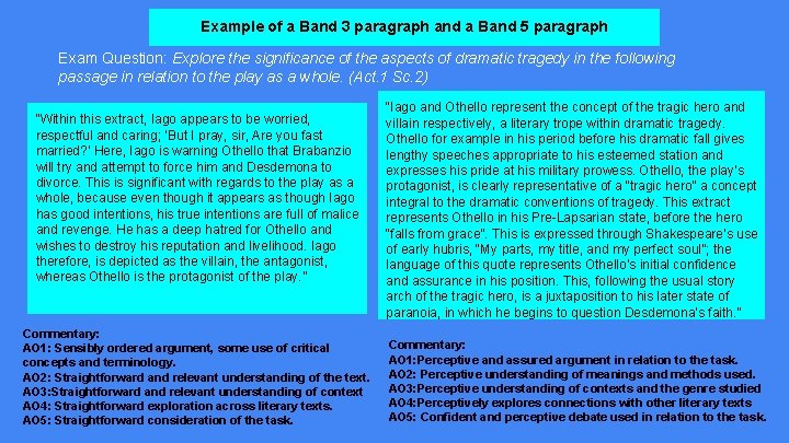 Example of a Band 3 paragraph and a Band 5 paragraph Exam Question: Explore