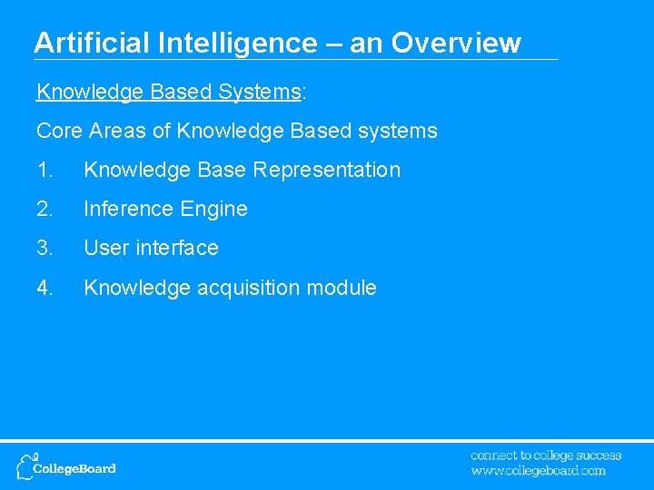 Artificial Intelligence – an Overview Knowledge Based Systems: Core Areas of Knowledge Based systems