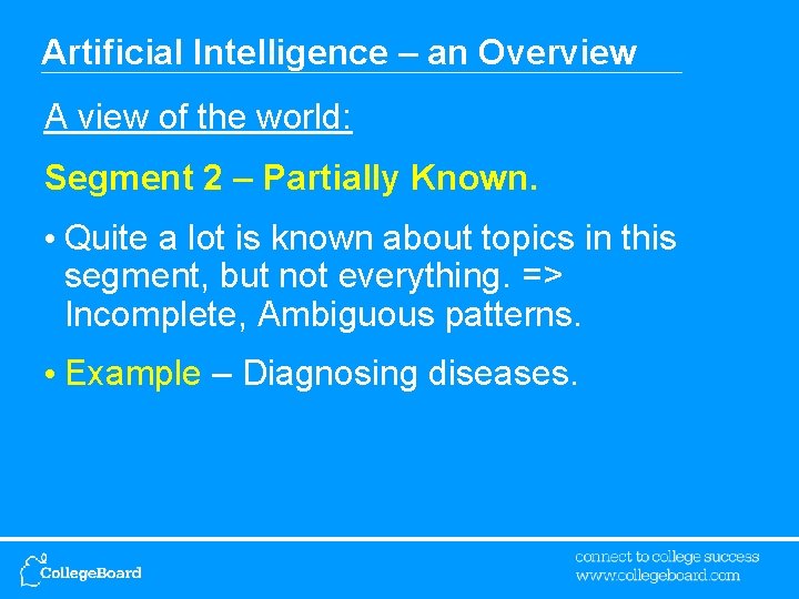 Artificial Intelligence – an Overview A view of the world: Segment 2 – Partially
