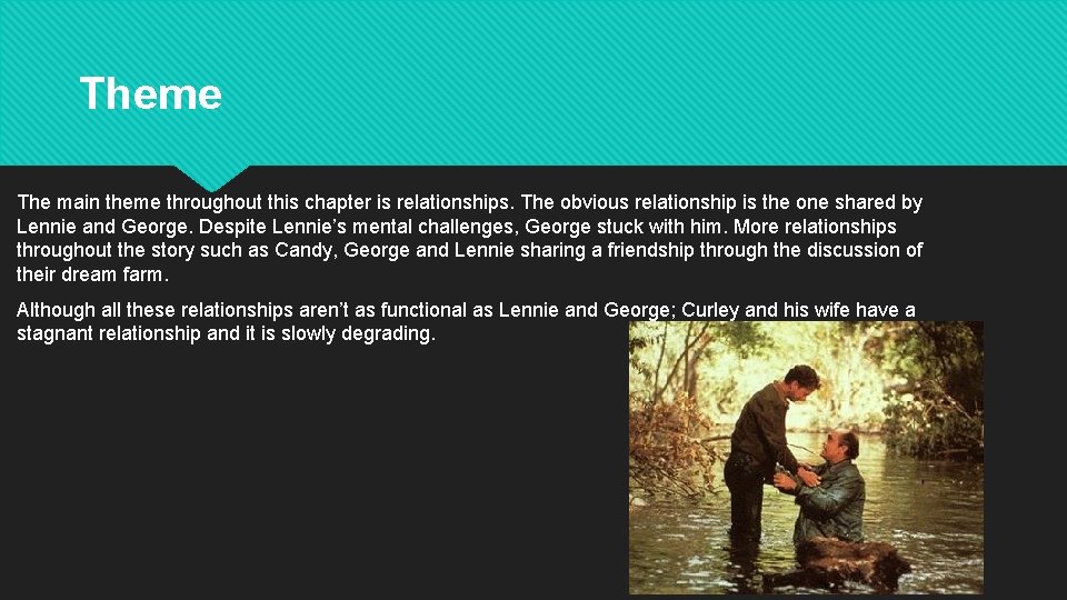 Theme The main theme throughout this chapter is relationships. The obvious relationship is the