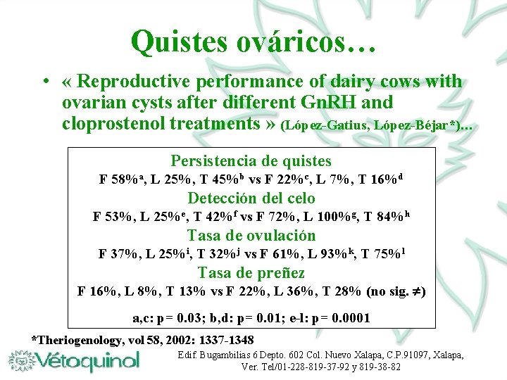 Quistes ováricos… • « Reproductive performance of dairy cows with ovarian cysts after different