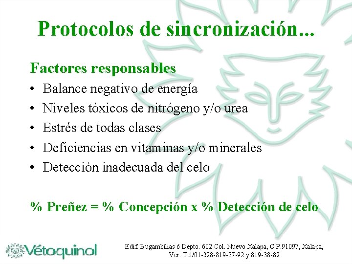 Protocolos de sincronización. . . Factores responsables • • • Balance negativo de energía