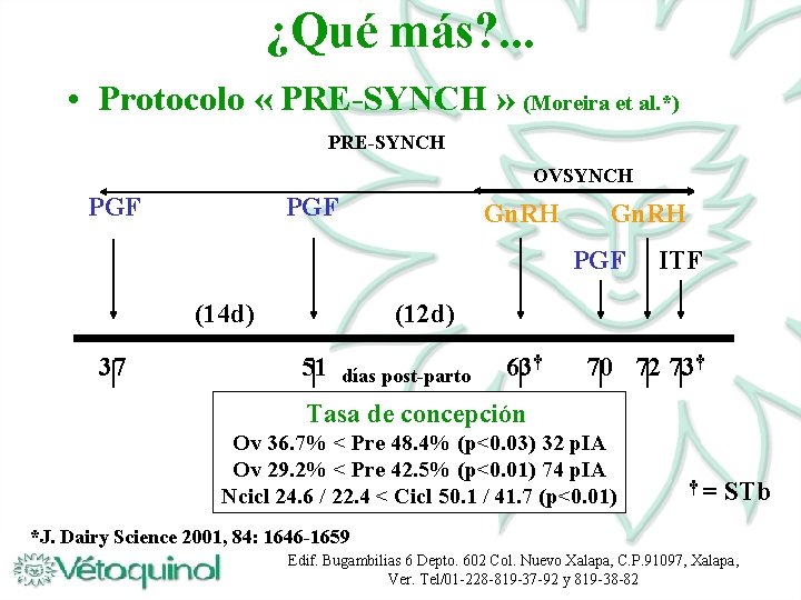 ¿Qué más? . . . • Protocolo « PRE-SYNCH » (Moreira et al. *)