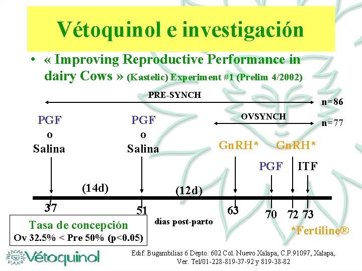 Vétoquinol e investigación • « Improving Reproductive Performance in dairy Cows » (Kastelic) Experiment