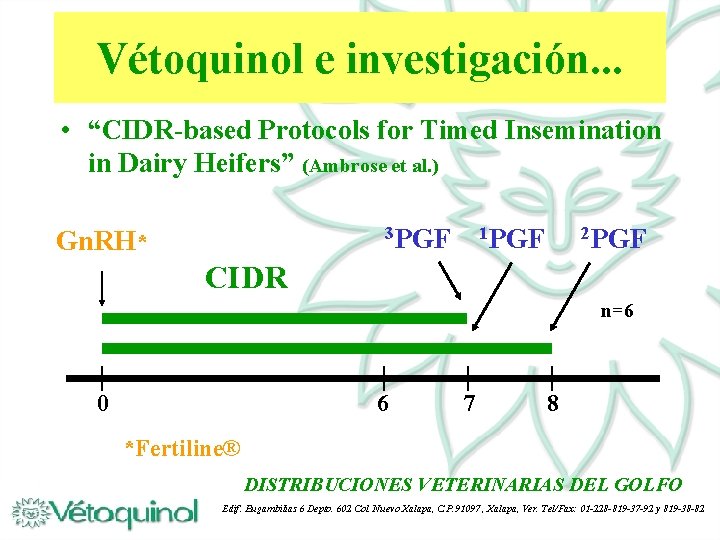 Vétoquinol e investigación. . . • “CIDR-based Protocols for Timed Insemination in Dairy Heifers”