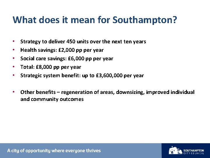What does it mean for Southampton? • • • Strategy to deliver 450 units