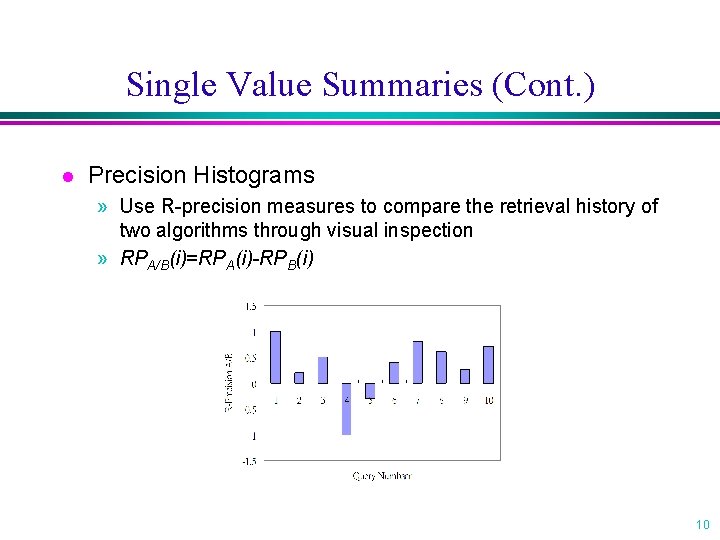 Single Value Summaries (Cont. ) l Precision Histograms » Use R-precision measures to compare