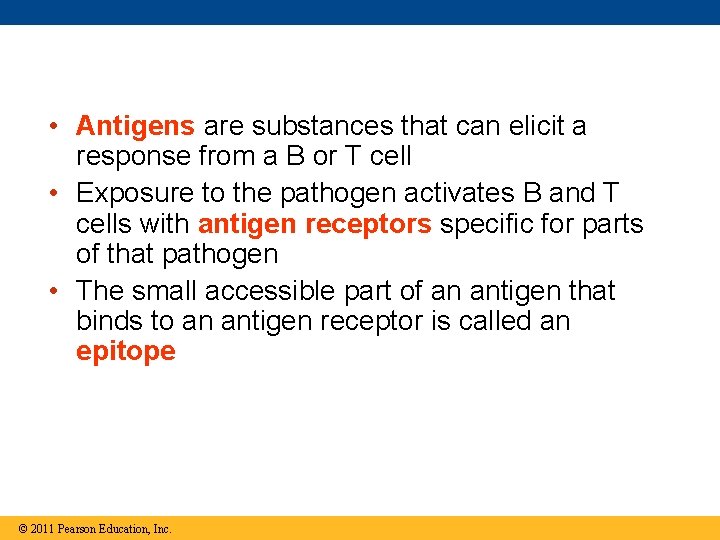  • Antigens are substances that can elicit a response from a B or