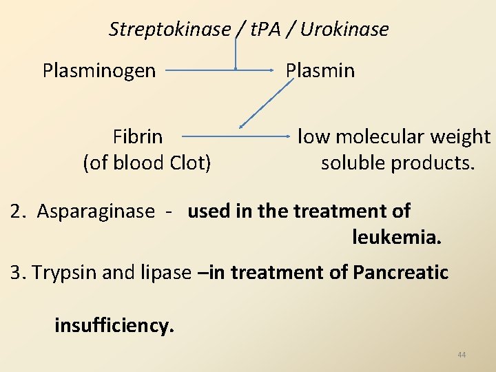 Streptokinase / t. PA / Urokinase Plasminogen Fibrin (of blood Clot) Plasmin low molecular
