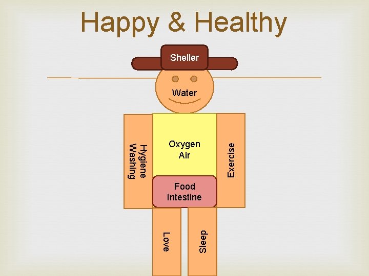 Happy & Healthy Sheller Food Intestine Love Sleep Hygiene Washing Oxygen Air Exercise Water