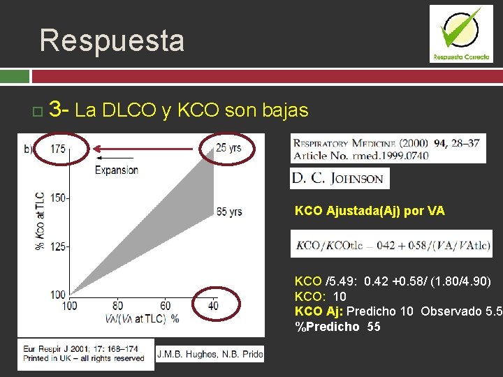 Respuesta 3 - La DLCO y KCO son bajas KCO Ajustada(Aj) por VA KCO