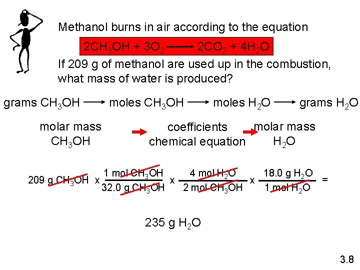 Methanol burns in air according to the equation 2 CH 3 OH + 3