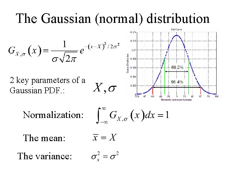 The Gaussian (normal) distribution 2 key parameters of a Gaussian PDF. : Normalization: The The Gaussian (normal) distribution 2 key parameters of a Gaussian PDF. : Normalization: The