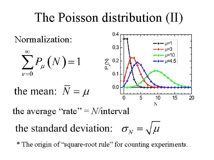 The Poisson distribution (II) Normalization: the average “rate” = N/interval * The origin of The Poisson distribution (II) Normalization: the average “rate” = N/interval * The origin of