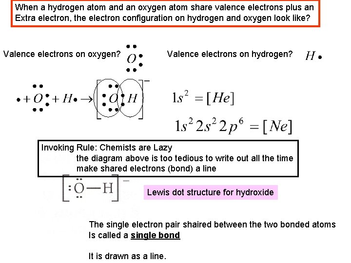 When a hydrogen atom and an oxygen atom share valence electrons plus an Extra