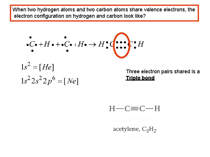 When two hydrogen atoms and two carbon atoms share valence electrons, the electron configuration