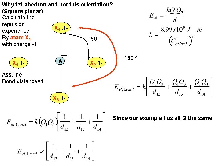 Why tetrahedron and not this orientation? (Square planar) Calculate the repulsion X 1 ,