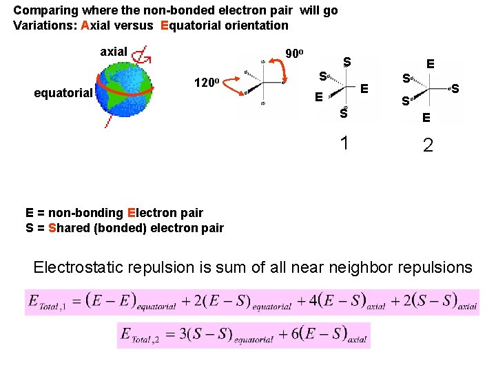 Comparing where the non-bonded electron pair will go Variations: Axial versus Equatorial orientation axial