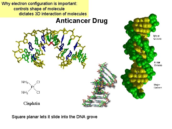 Why electron configuration is important: controls shape of molecule dictates 3 D interaction of