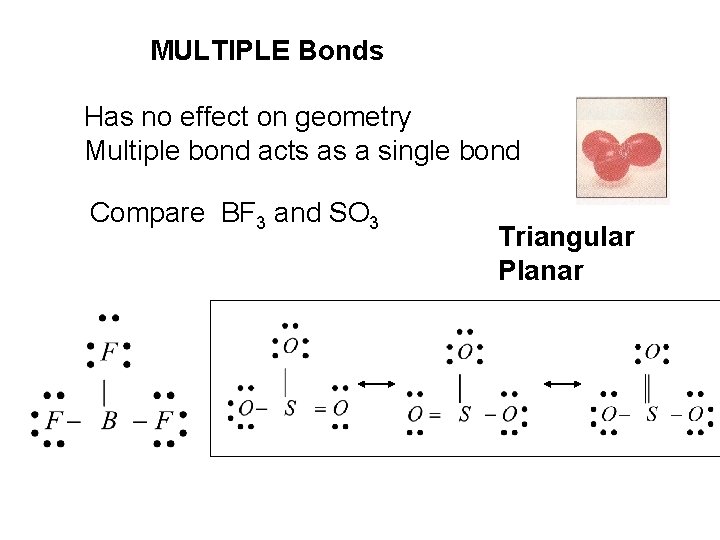 MULTIPLE Bonds Has no effect on geometry Multiple bond acts as a single bond