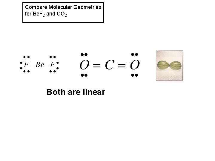 Compare Molecular Geometries for Be. F 2 and CO 2 Both are linear 