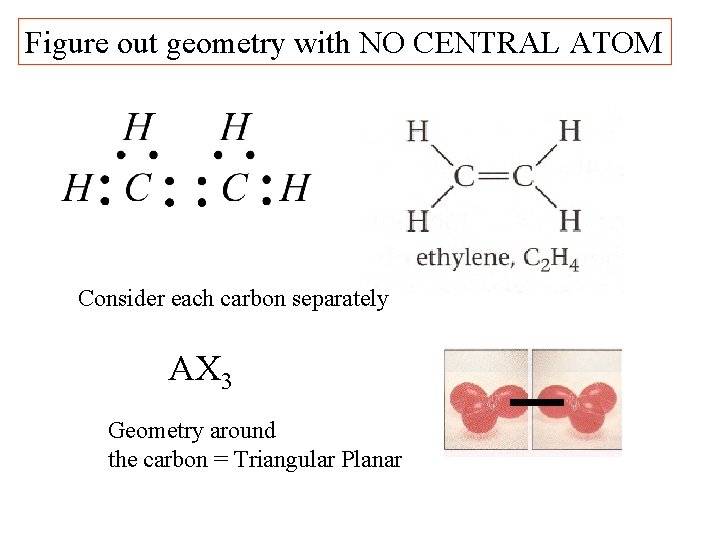 Figure out geometry with NO CENTRAL ATOM Consider each carbon separately AX 3 Geometry