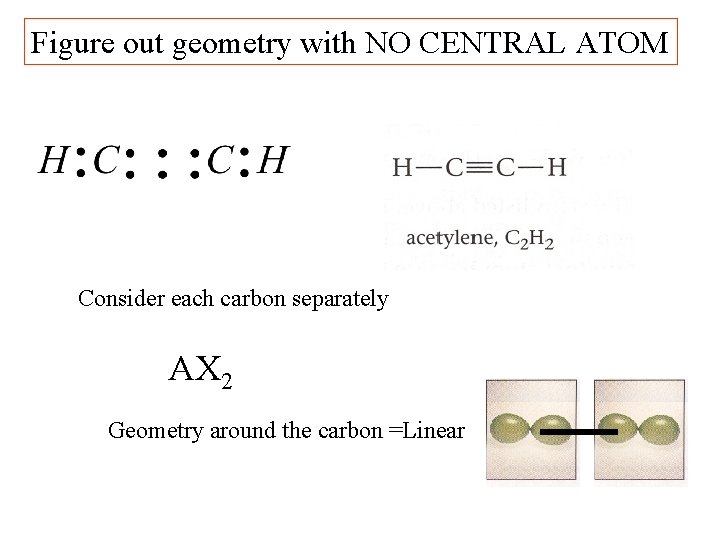 Figure out geometry with NO CENTRAL ATOM Consider each carbon separately AX 2 Geometry