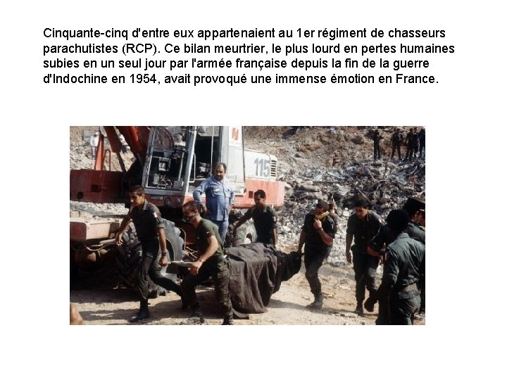 Cinquante-cinq d'entre eux appartenaient au 1 er régiment de chasseurs parachutistes (RCP). Ce bilan