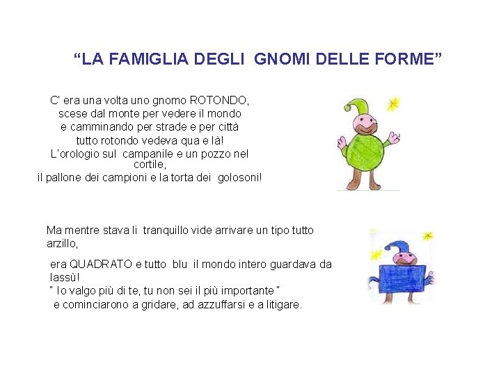 “LA FAMIGLIA DEGLI GNOMI DELLE FORME” C’ era una volta uno gnomo ROTONDO, scese