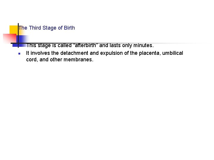 The Third Stage of Birth n n This stage is called “afterbirth” and lasts