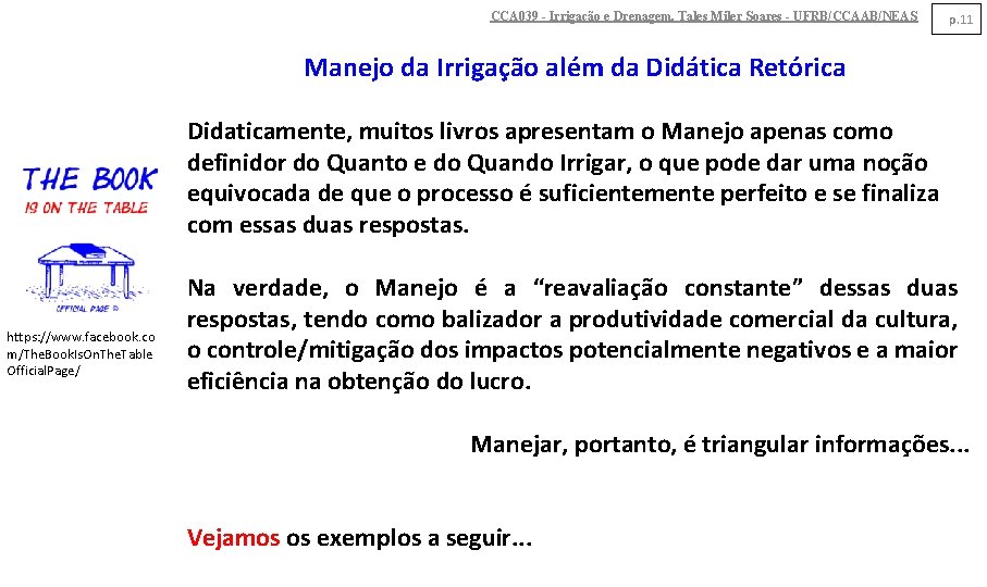 CCA 039 - Irrigação e Drenagem. Tales Miler Soares - UFRB/CCAAB/NEAS p. 11 Manejo