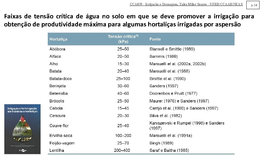 CCA 039 - Irrigação e Drenagem. Tales Miler Soares - UFRB/CCAAB/NEAS p. 54 Faixas