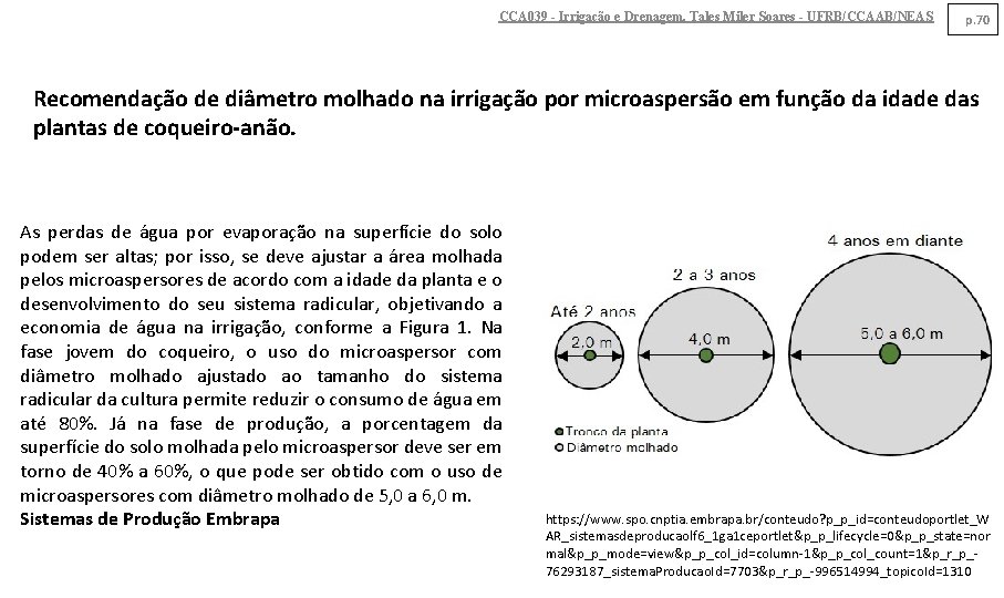 CCA 039 - Irrigação e Drenagem. Tales Miler Soares - UFRB/CCAAB/NEAS p. 70 Recomendação