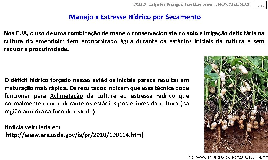 CCA 039 - Irrigação e Drenagem. Tales Miler Soares - UFRB/CCAAB/NEAS p. 85 Manejo
